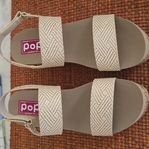POP BRAND WOMENS NATURAL COLOR CORK WEDGE HEELS SANDALS SIZE 9.5